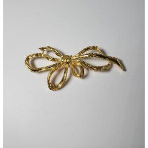 Vintage TRIFARI Gold-Tone Bow-Shaped Brooch Pin With Textured Detailing & Secure